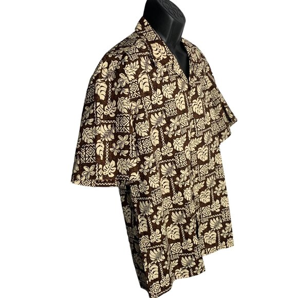 Vintage 90s Button Up Hawaiian Camp Shirt L Brown Floral Short Sleeves Pocket - Picture 5 of 6